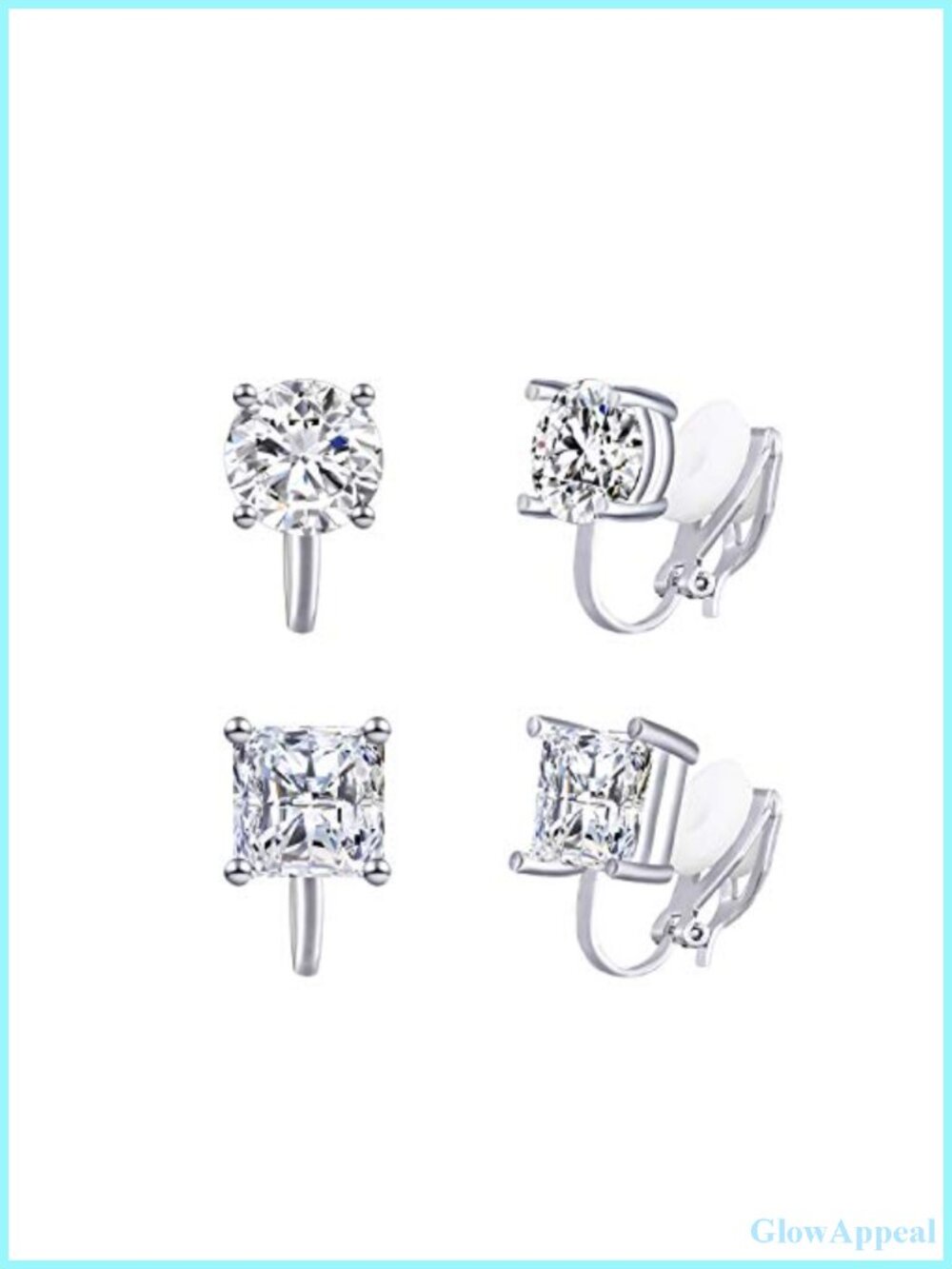 Clip On Stud Earrings Cubic Zirconia Crystal Non Pierced Women's Jewelry Set